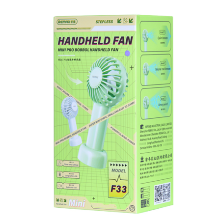 Mini Ventilateur Portable 1200mAh REMAX F33 - Support Intégré - 3 Vitesses - Rose · Smarty Paris